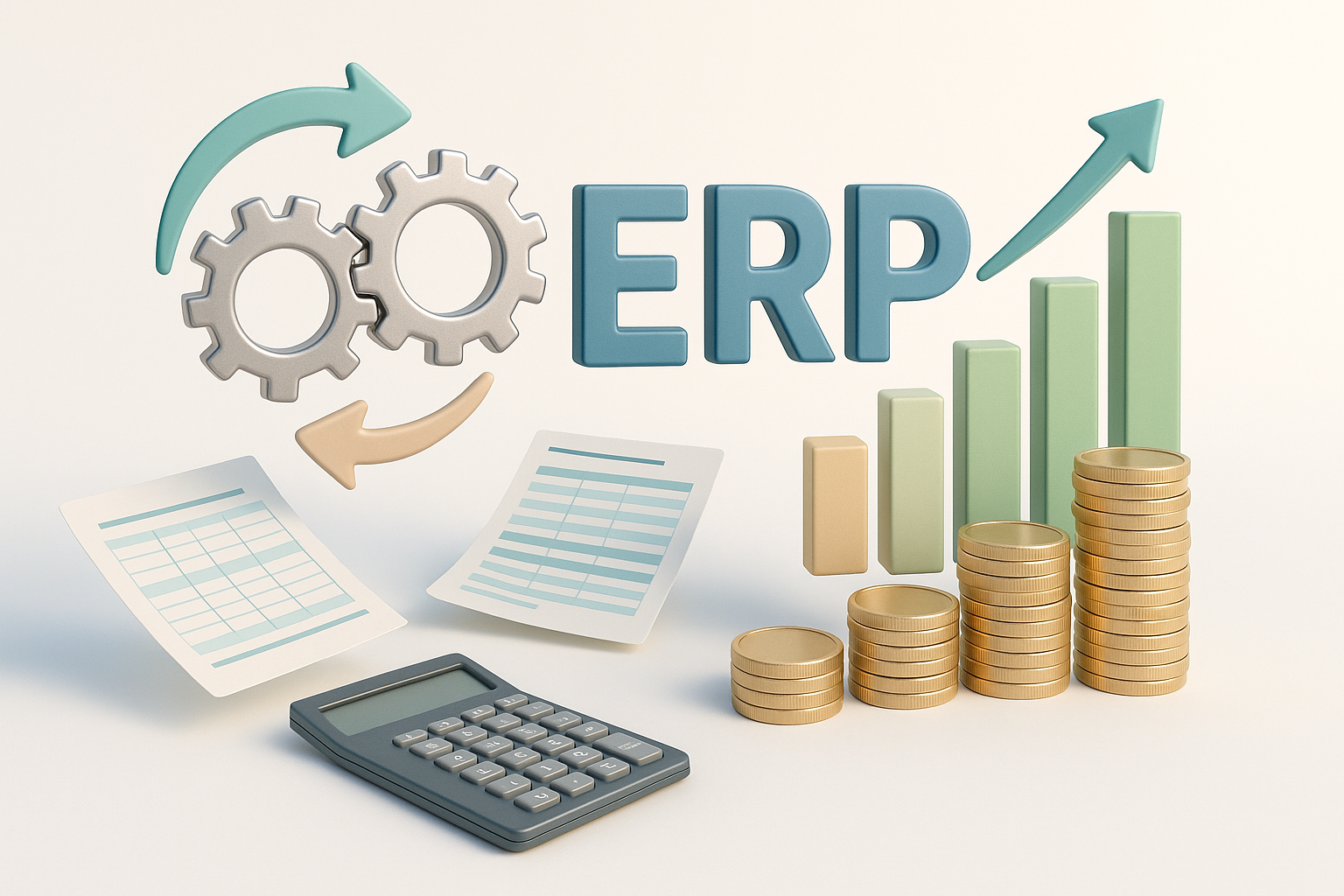 Monitor mostrando un panel ERP y gráficos de rendimiento